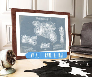 20" x 16" / Walnut Frame & Mat Cutler West Ducati 916 Blueprint Motorcycle Patent Print