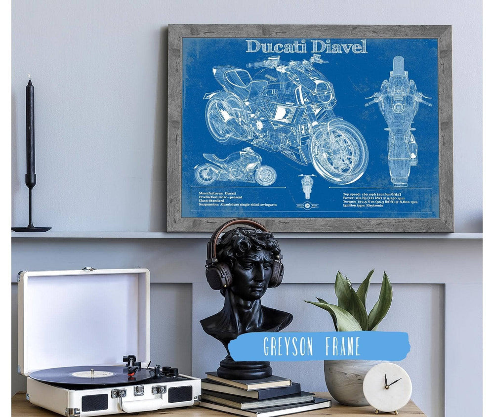 14" x 11" / Stretched Canvas Wrap Cutler West Ducati Diavel Blueprint Motorcycle Patent Print