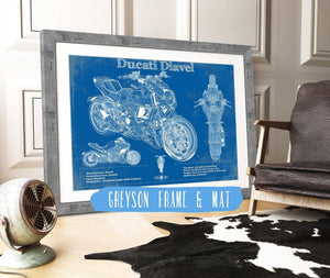 14" x 11" / Greyson Frame & Mat Cutler West Ducati Diavel Blueprint Motorcycle Patent Print