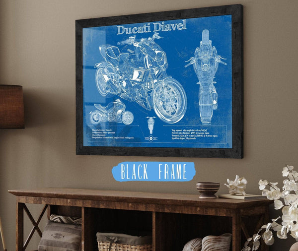 20" x 16" / Black Frame Cutler West Ducati Diavel Blueprint Motorcycle Patent Print