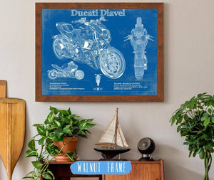 20" x 16" / Walnut Frame Cutler West Ducati Diavel Blueprint Motorcycle Patent Print