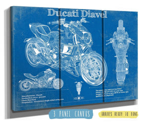 36" x 24" / 3 Panel Canvas Wrap Cutler West Ducati Diavel Blueprint Motorcycle Patent Print