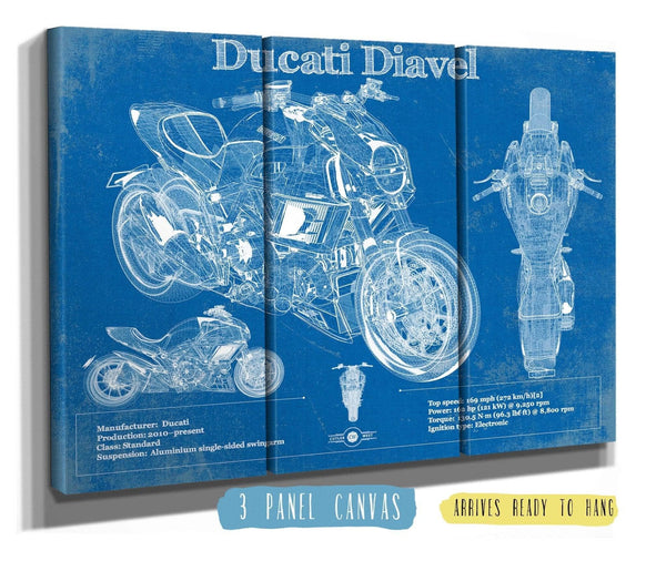 36" x 24" / 3 Panel Canvas Wrap Cutler West Ducati Diavel Blueprint Motorcycle Patent Print