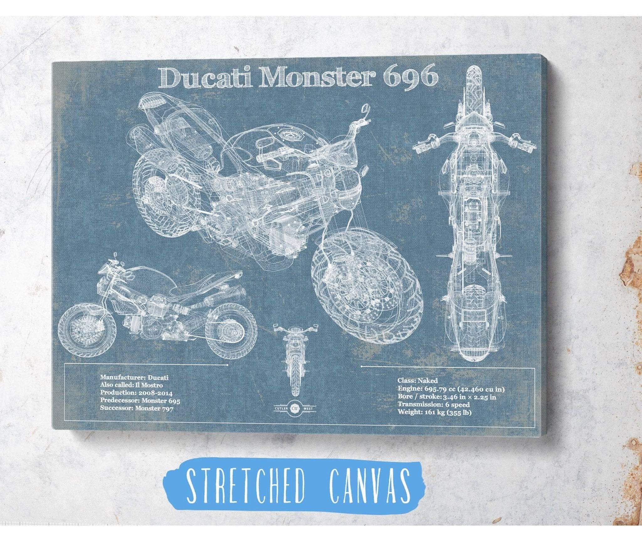 Ducati Monster 696 Blueprint Motorcycle Patent Art by Cutler West