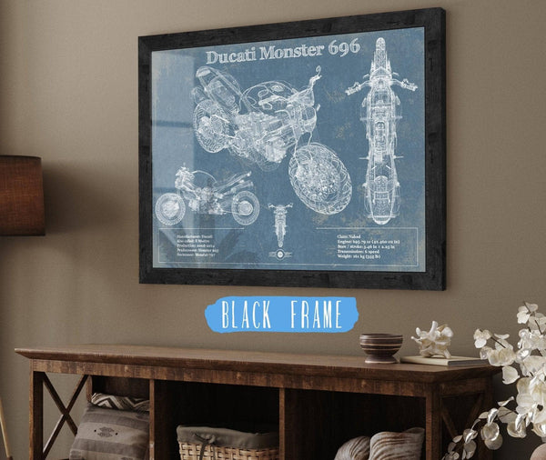 20" x 16" / Black Frame Cutler West Ducati Monster 696 Blueprint Motorcycle Patent Print