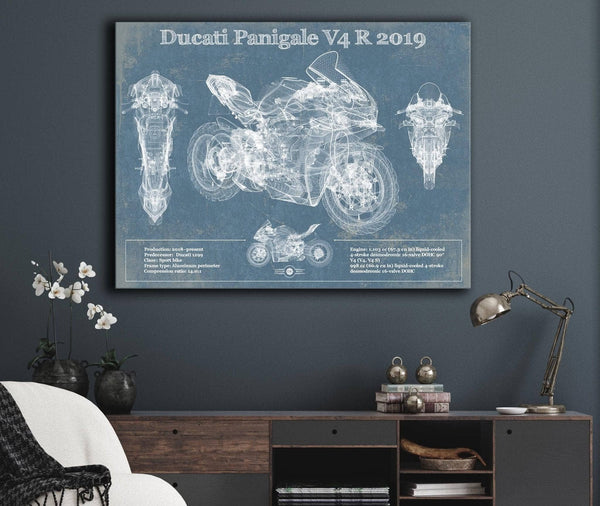 Cutler West Ducati Panigale V4 R 2019 Vintage Blueprint Motorcycle Patent Print