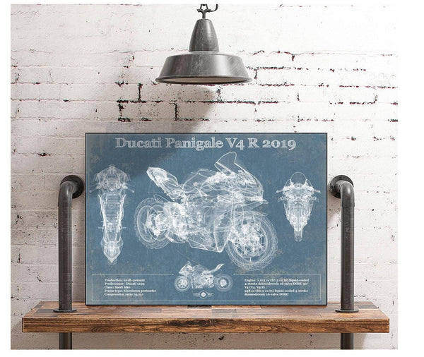 Cutler West Ducati Panigale V4 R 2019 Vintage Blueprint Motorcycle Patent Print