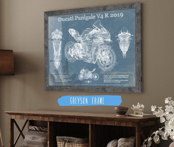 14" x 11" / Greyson Frame Cutler West Ducati Panigale V4 R 2019 Vintage Blueprint Motorcycle Patent Print