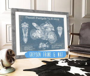 14" x 11" / Greyson Frame & Mat Cutler West Ducati Panigale V4 R 2019 Vintage Blueprint Motorcycle Patent Print
