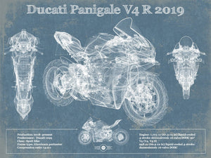 14" x 11" / Unframed Cutler West Ducati Panigale V4 R 2019 Vintage Blueprint Motorcycle Patent Print