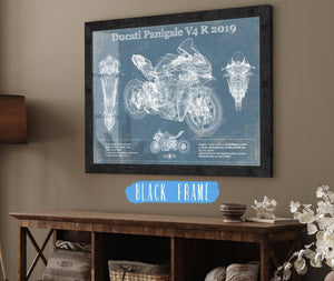 20" x 16" / Black Frame Cutler West Ducati Panigale V4 R 2019 Vintage Blueprint Motorcycle Patent Print