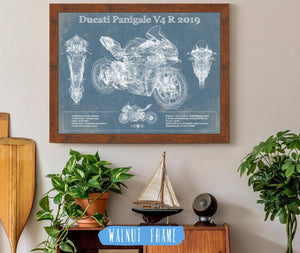 20" x 16" / Walnut Frame Cutler West Ducati Panigale V4 R 2019 Vintage Blueprint Motorcycle Patent Print