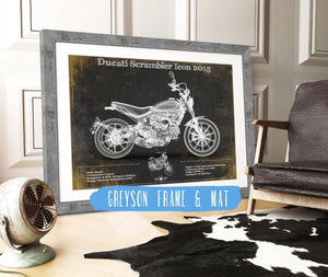 14" x 11" / Greyson Frame & Mat Cutler West Ducati Scrambler Icon 2015 Vintage Blueprint Motorcycle Patent Print