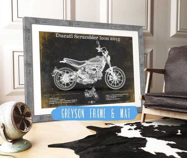 14" x 11" / Greyson Frame & Mat Cutler West Ducati Scrambler Icon 2015 Vintage Blueprint Motorcycle Patent Print