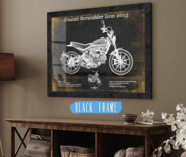 20" x 16" / Black Frame Cutler West Ducati Scrambler Icon 2015 Vintage Blueprint Motorcycle Patent Print
