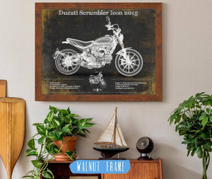 20" x 16" / Walnut Frame Cutler West Ducati Scrambler Icon 2015 Vintage Blueprint Motorcycle Patent Print