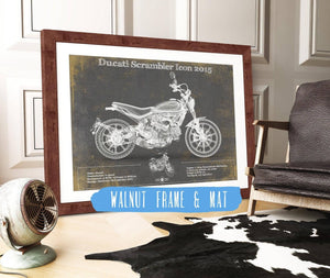 20" x 16" / Walnut Frame & Mat Cutler West Ducati Scrambler Icon 2015 Vintage Blueprint Motorcycle Patent Print