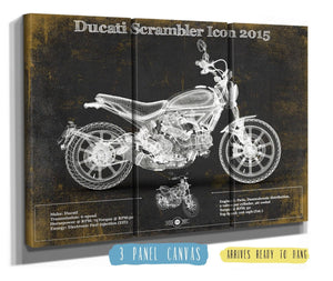 36" x 24" / 3 Panel Canvas Wrap Cutler West Ducati Scrambler Icon 2015 Vintage Blueprint Motorcycle Patent Print