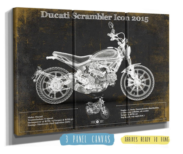 36" x 24" / 3 Panel Canvas Wrap Cutler West Ducati Scrambler Icon 2015 Vintage Blueprint Motorcycle Patent Print