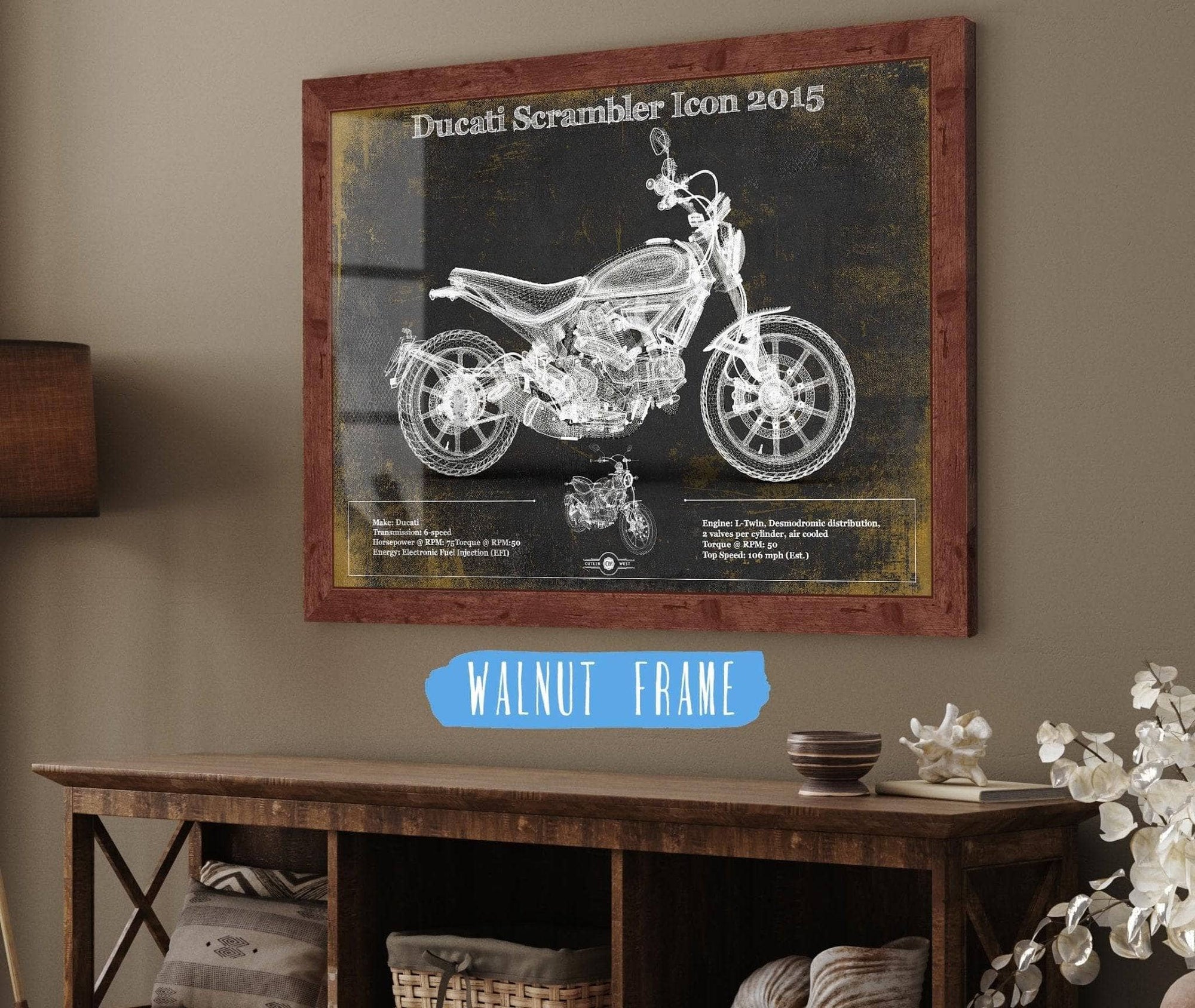 Cutler West Best Selling Collection Ducati Scrambler Icon 2015 Vintage Blueprint Motorcycle Patent Print
