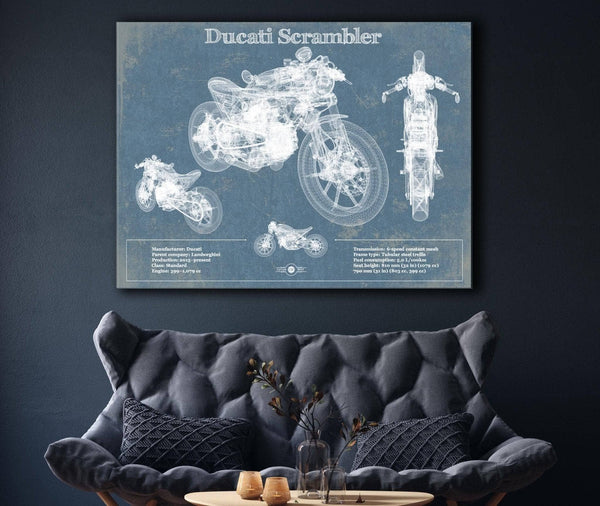 Cutler West Ducati Scrambler Vintage Blueprint Motorcycle Patent Print