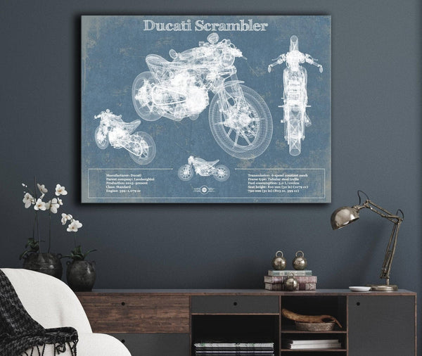 Cutler West Ducati Scrambler Vintage Blueprint Motorcycle Patent Print