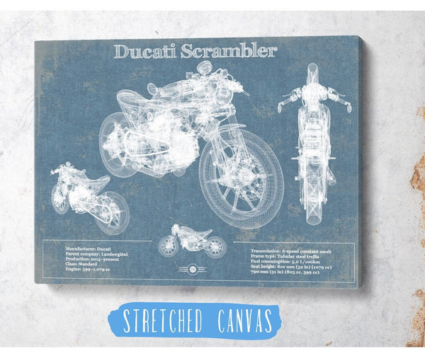 Cutler West Ducati Scrambler Vintage Blueprint Motorcycle Patent Print
