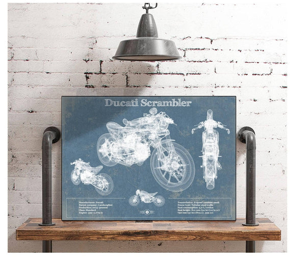Cutler West Ducati Scrambler Vintage Blueprint Motorcycle Patent Print