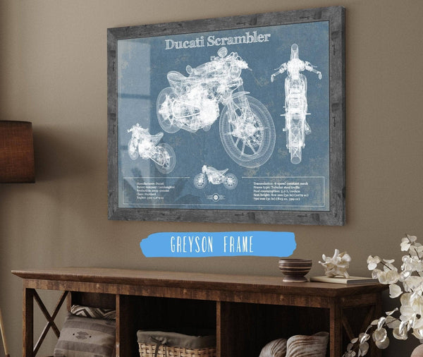 14" x 11" / Greyson Frame Cutler West Ducati Scrambler Vintage Blueprint Motorcycle Patent Print