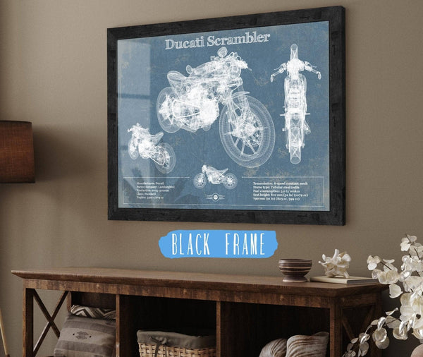 20" x 16" / Black Frame Cutler West Ducati Scrambler Vintage Blueprint Motorcycle Patent Print