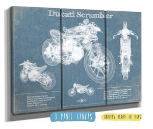 36" x 24" / 3 Panel Canvas Wrap Cutler West Ducati Scrambler Vintage Blueprint Motorcycle Patent Print