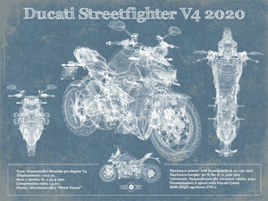 14" x 11" / Unframed Cutler West Ducati Streetfighter V4 2020 Blueprint Motorcycle Patent Print