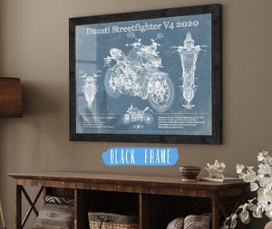 20" x 16" / Black Frame Cutler West Ducati Streetfighter V4 2020 Blueprint Motorcycle Patent Print