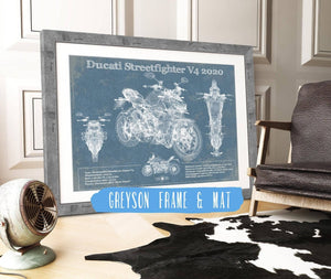 20" x 16" / Greyson Frame & Mat Cutler West Ducati Streetfighter V4 2020 Blueprint Motorcycle Patent Print