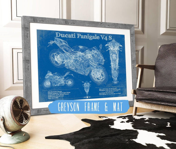 14" x 11" / Greyson Frame & Mat Cutler West Ducati Streetfighter V4 S 2020 Blueprint Motorcycle Patent Print
