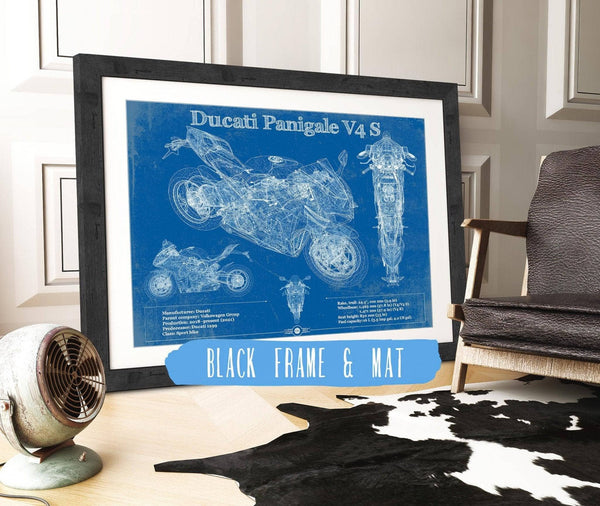 20" x 16" / Black Frame & Mat Cutler West Ducati Streetfighter V4 S 2020 Blueprint Motorcycle Patent Print
