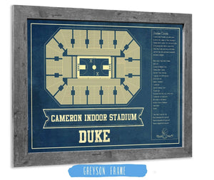 14" x 11" / Greyson Frame Cutler West Duke Blue Devils - Cameron Indoor Stadium Seating Chart - College Basketball Blueprint Art