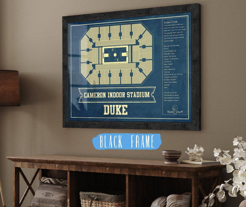 20" x 16" / Black Frame Cutler West Duke Blue Devils - Cameron Indoor Stadium Seating Chart - College Basketball Blueprint Art