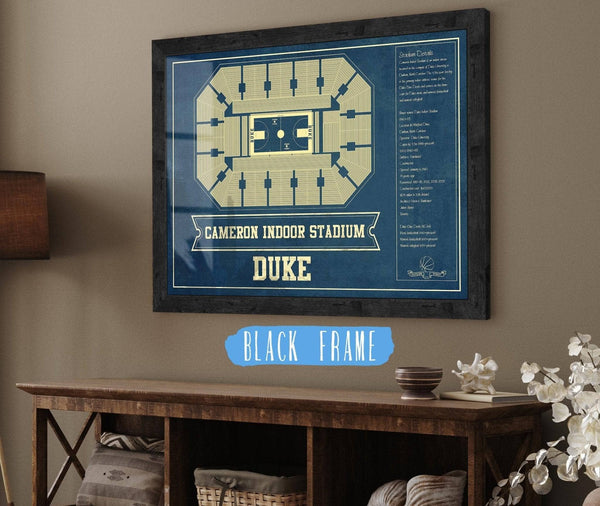 20" x 16" / Black Frame Cutler West Duke Blue Devils - Cameron Indoor Stadium Seating Chart - College Basketball Blueprint Art