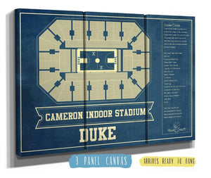 36" x 24" / 3 Panel Canvas Wrap Cutler West Duke Blue Devils - Cameron Indoor Stadium Seating Chart - College Basketball Blueprint Art