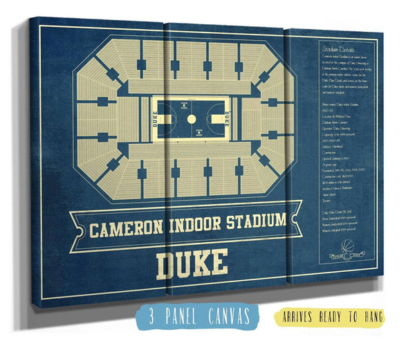 36" x 24" / 3 Panel Canvas Wrap Cutler West Duke Blue Devils - Cameron Indoor Stadium Seating Chart - College Basketball Blueprint Art