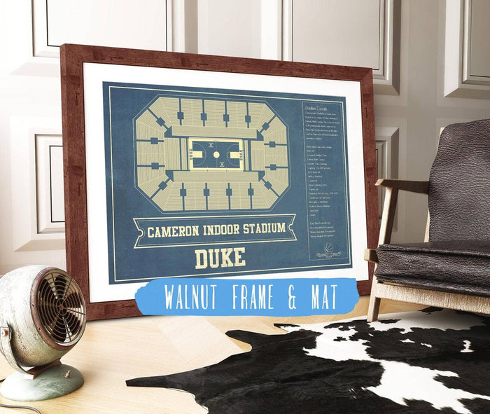 Cutler West Basketball Collection 14" x 11" / Walnut Frame & Mat Duke Blue Devils - Cameron Indoor Stadium Seating Chart - College Basketball Blueprint Art 661797598-TOP_83034