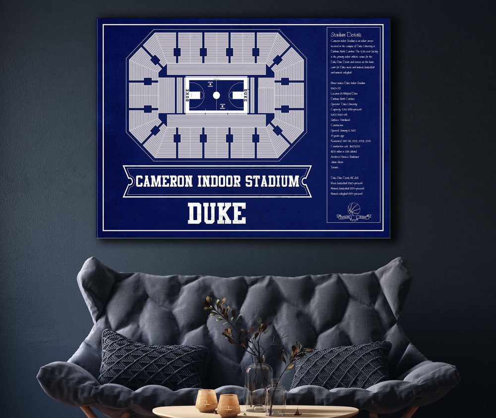 14" x 11" / Stretched Canvas Wrap Cutler West Duke Blue Devils - Cameron Indoor Stadium Seating Chart Team Color - College Basketball Blueprint Art