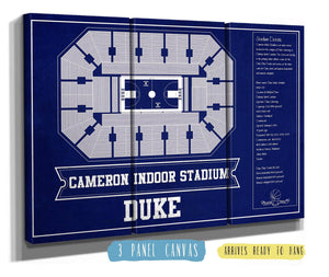 48" x 36" / 3 Panel Canvas Wrap Cutler West Duke Blue Devils - Cameron Indoor Stadium Seating Chart Team Color - College Basketball Blueprint Art