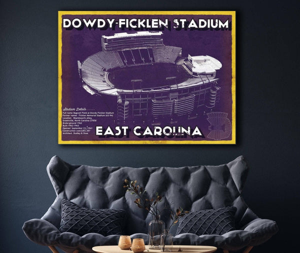 Cutler West East Carolina Pirates - Dowdy–Ficklen Stadium Vintage Blueprint Wall Art