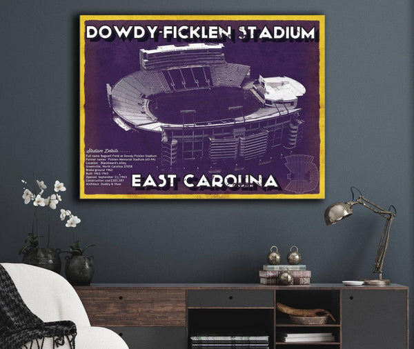Cutler West East Carolina Pirates - Dowdy–Ficklen Stadium Vintage Blueprint Wall Art
