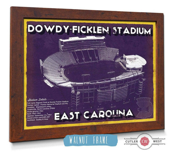 Cutler West East Carolina Pirates - Dowdy–Ficklen Stadium Vintage Blueprint Wall Art