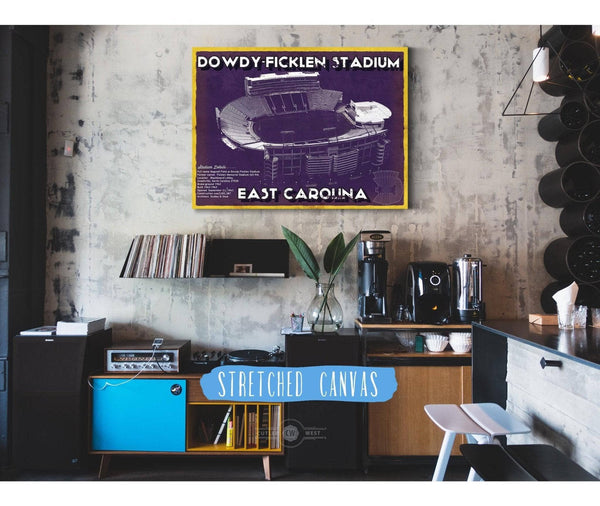 Cutler West East Carolina Pirates - Dowdy–Ficklen Stadium Vintage Blueprint Wall Art