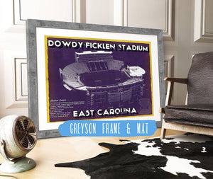 14" x 11" / Greyson Frame & Mat Cutler West East Carolina Pirates - Dowdy–Ficklen Stadium Vintage Blueprint Wall Art