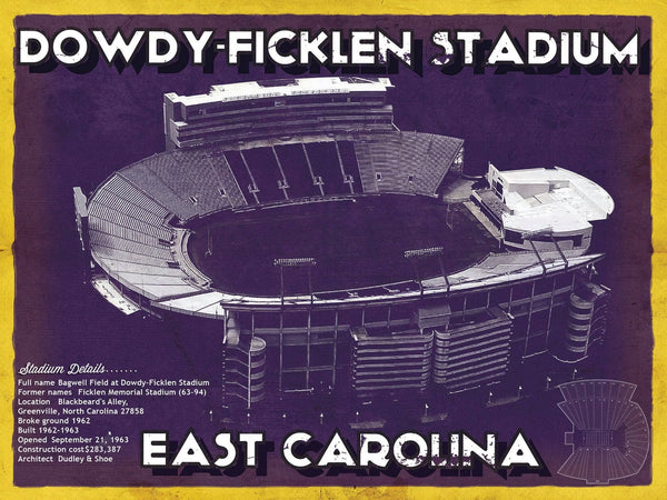 14" x 11" / Unframed Cutler West East Carolina Pirates - Dowdy–Ficklen Stadium Vintage Blueprint Wall Art
